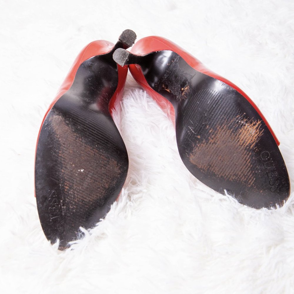 Guess Red Open Toe Heels With Buckle Strap - image 4